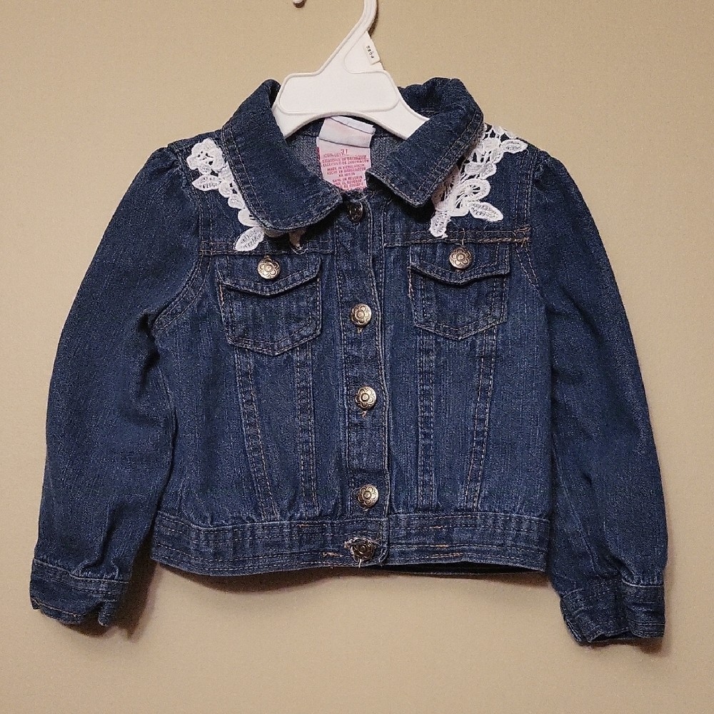 Girl's denim jacket with lace detail